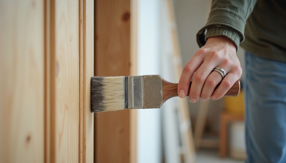 Priming a wooden door before applying paint